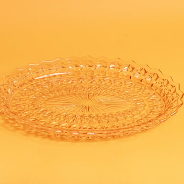 50s Pink Pastel Etched Oval Glass Serving Tray Vintage Decorative Kitsch Clear Tray 