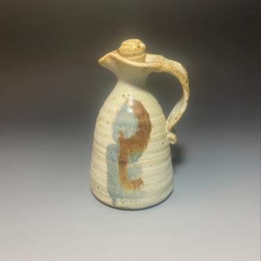 Vintage Studio Art pottery Stoneware Pitcher With Glazed Grey, Brown and Blue, Artist Signature 