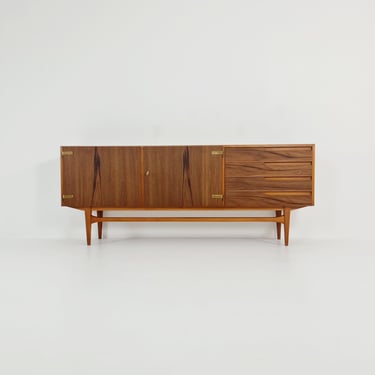 Mid Century Modern German Rare sideboard teak, elm & brass by D. Waldmann, 1960s 