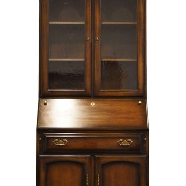 DREXEL FURNITURE American Review Collection Solid Walnut Rustic 36" Secretary Desk w. Double Bonnet Display Hutch 693-610 