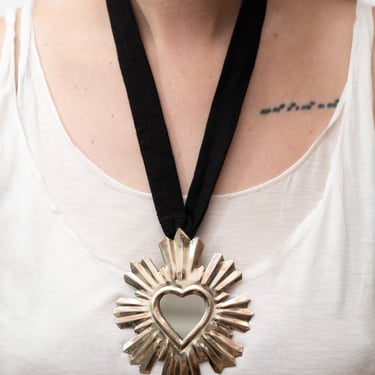 Nickel Silver Thunder Heart Mirror Necklace