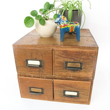 Four Drawer Wood Index Cabinet Card Catalog 