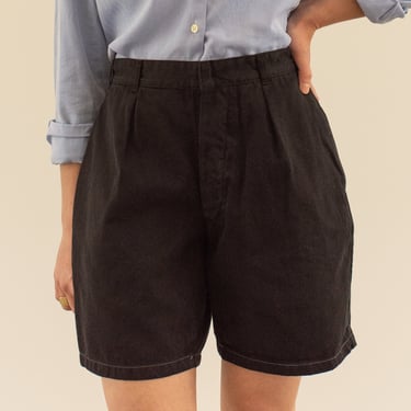 Vintage 26 27 28 29 30 31 32 33 34 Waist Black Cotton Pleated Shorts | Unisex Button Fly High Rise Workwear | Pleats Chino | 