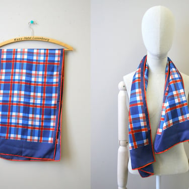 1960s Red, White, and Blue Plaid Scarf 