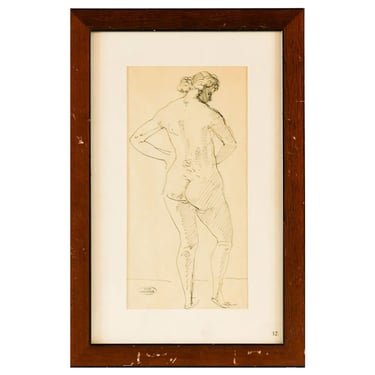 Original ANDRE DERAIN Ink on Paper Drawing, Femme nue de Dos, Standing Nude Matted and Framed Art 