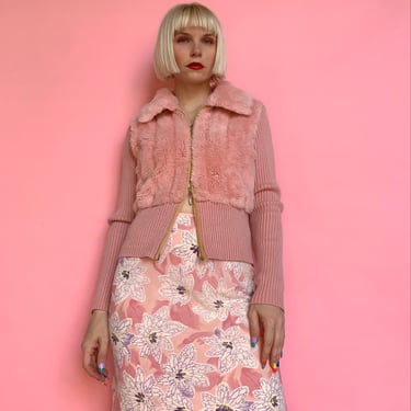 Vintage y2k Pink Fuzzy Knit Jacket 