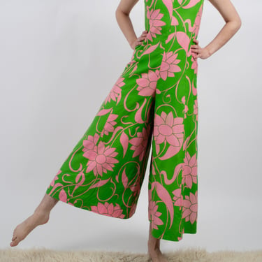 1960s Pink and Green Cotton Jumpsuit by Gregg Draddy