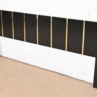 Harvey Probber Mid-Century Modern Black Lacquer and Brass King Size Headboard, Newly Refinished
