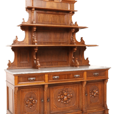 Antique Sideboard, Italian Marble-Top, Carved, Foliate, Display, 19th C, 1800s