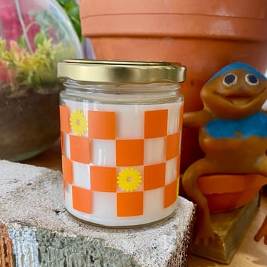 Hand Poured Soy Candles. Infinite Summer. Checkered & Floral Pattern. 