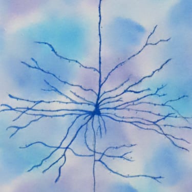 Pyramidal Neuron in purple and blue - original watercolor painting of brain cell - neuroscience art 