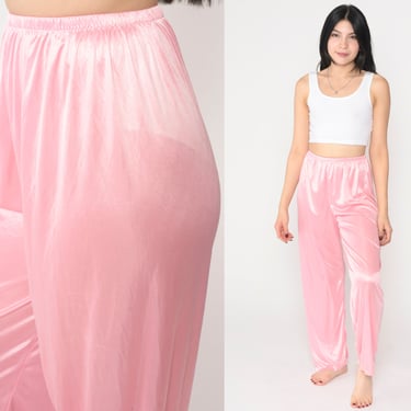 80S Pink Pants Pastel Striped Elastic Waist Trousers High Waisted