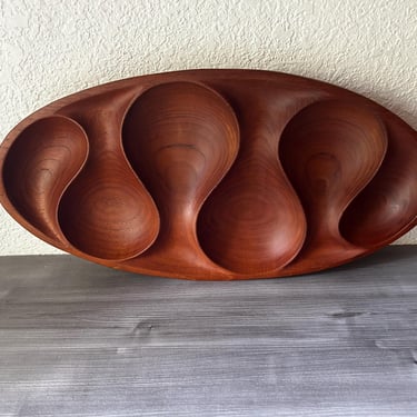 Vintage Styson Teak Sectioned Tray, Mid Century Modern Home Decor, Wood Serving Tray, Mid Century Teak, Midcentury Teak Snack Tray 