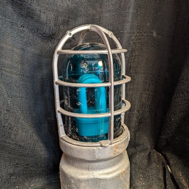 Vintage Green Glass Industrial Explosion Proof Light In Cage Luminaire Vapor Proof