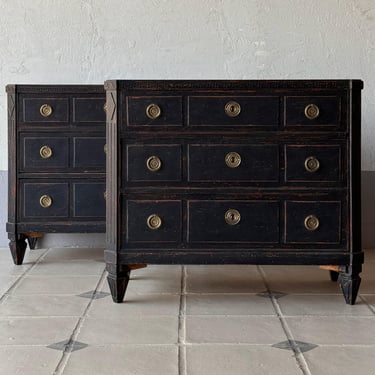 Pair of 19th C. Black Gustavian Style Chest of Drawers