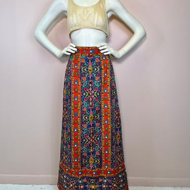 Vtg 1960s Malcolm Charles colorful bohemian embellished maxi skirt 