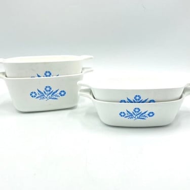 Vintage Corning Ware Blue Cornflower Casserole Dishes, Small  P-41-B, 12 oz. (2); Medium P-43-B 22 oz. (2), Mid Century Dish Ovenware 