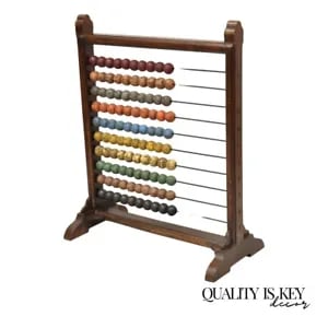 Large Vintage Mongolian Wooden Math Abacus with Painted Wooden Balls