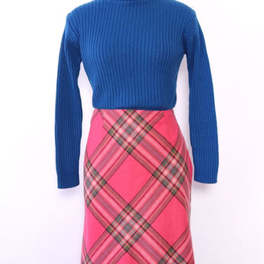 Raspberry Plaid Bias Skirt M