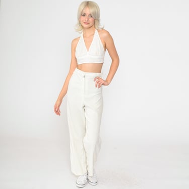 Vintage White Pants 80s Straight Leg Trousers High Waisted Slacks 1980s Pants Summer Smooth Back Pocketless Youth 18/xs 