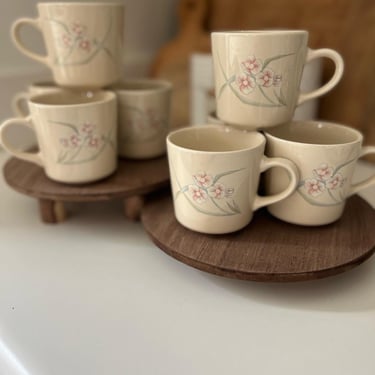 Vintage Corning Spring Pond Pink Floral Coffee Mugs | Sets of 4 