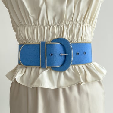 wide blue belt 80s vintage bright blue corset statement waist belt 