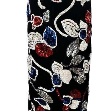 Arnold Scaasi 80s Black Strapless Gown with Red, White, & Blue Sequins