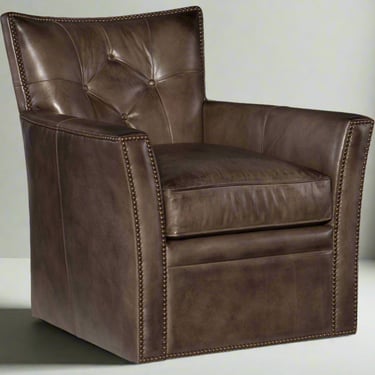 Hooker Furniture Brown Leather Conner Checkmate Trade Swivel Club Chair (2 Avail) FFE258-397