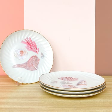 Set of Four Decoupage Shell Plates