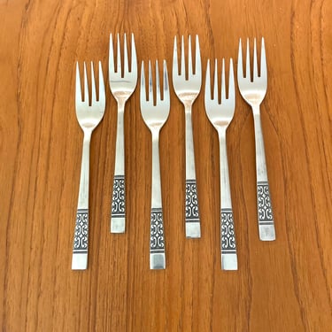 six salad forks Rodgers stainless Korea blackened scroll handles 