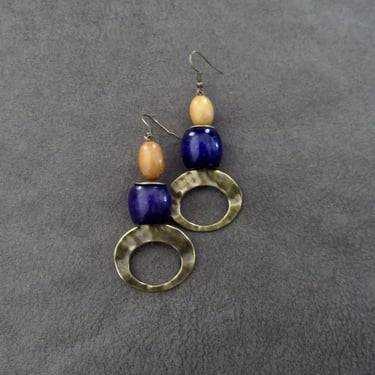 Hammered bronze earrings, geometric earrings, unique mid century modern earrings, ethnic earrings earrings, bohemian earrings, statement 799 