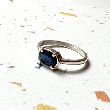 Dark Blue Sapphire Ring in Sterling Silver Prong Ring 