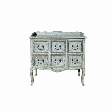 Distressed Pale Blue Curved Legs 6 Drawers Dresser Credenza Side Table ws4438E 