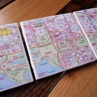 2011 Washington DC National Mall Map Coaster Set of 3. Souvenir DC. White House. US Capitol. Lincoln Memorial. District of Columbia Map. 
