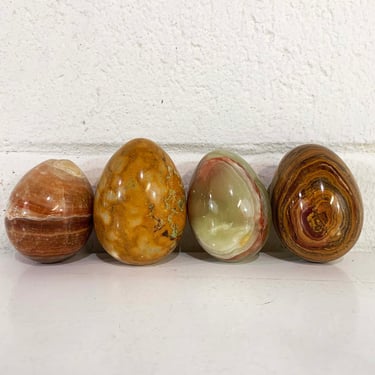 Vintage Onyx Stone Eggs Set of 4 Mismatched Decor Housewarming Gift Mid-Century Home 1960s 1970s 