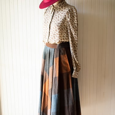 Vintage Cottage Core Wool Midi Skirt Extra Small