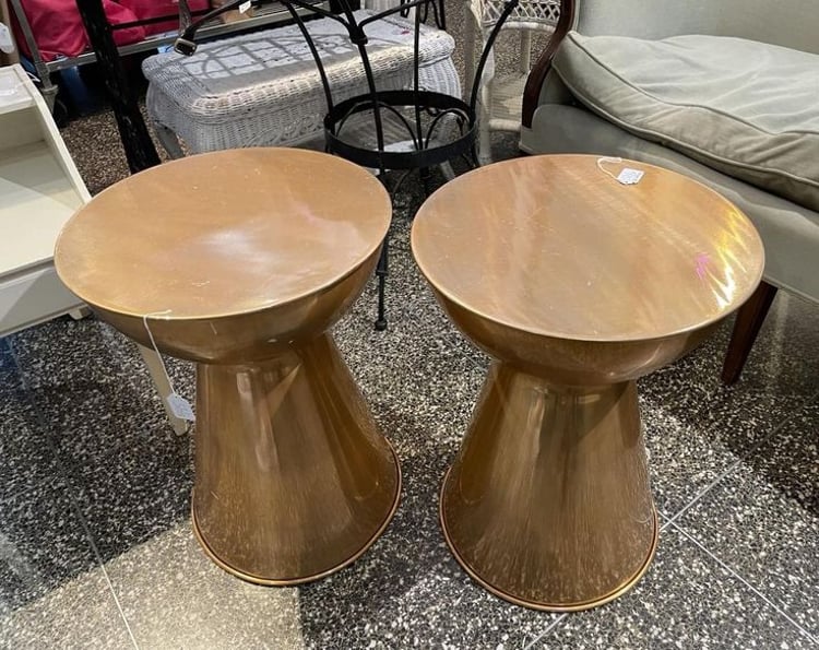 Copper side tables 16” across 22” high Please call to purchase 202-232-8171