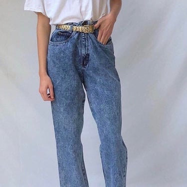 90s stone wash jeans / vintage high waisted paperbag waist straight leg acid stone wash baggy jeans | 28 x 29 