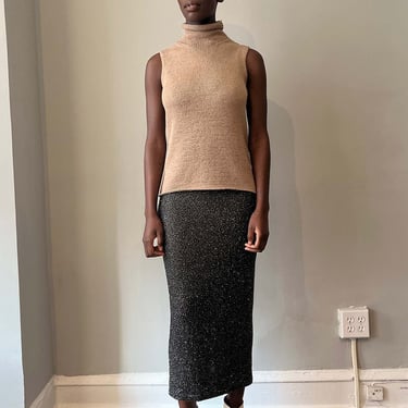 Hermes By Margiela Taupe Silk Knit Sleeveless Turtle 