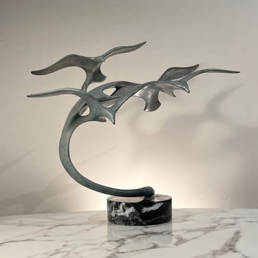 Rare and unique seagulls sculpture in bronze by Blaine Black 