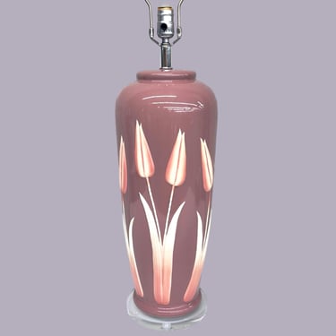 Vintage Table Lamp Retro 1980s Contemporary + Ceramic + Plaster + Lucite + Tulip Flowers + Mauve + Mood Lighting + Home and Table Decor 