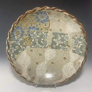 Steven Zoldak Art Studio- Pottery Decorative Plate With Blue Flowers, Signed 