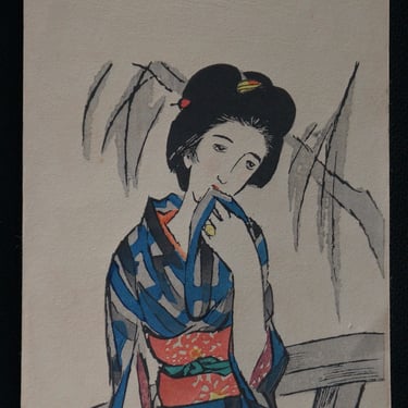 Japan woodblock print Takeshima Yumeji 1920s paper Fujin art craft C 