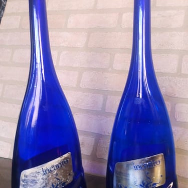 VINTAGE Cobalt Blue Tall Wine Decanters, Home Decor, 