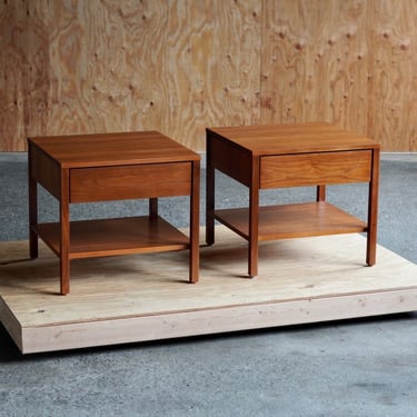 Florence Knoll Walnut Square Nightstands 