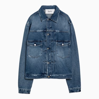 Sefr Blue Washed-Effect Denim Elãº Jacket Men