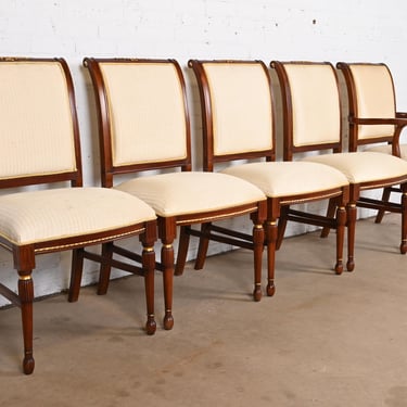 French Regency Louis XVI Carved Mahogany Dining Chairs in the Manner of Karges, Set of Five