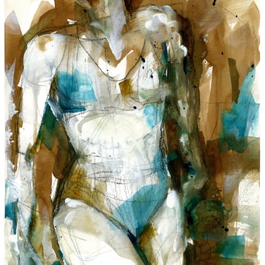 Expressive Female Feminine Painting - Female Figure - Figurative Art - Colorful Art - Art Gift - 9x12 - Ready 2 Frame Mixed Media 