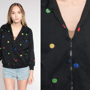 Polka Dot Jacket Y2K Black Zip Up Windbreaker Jacket Retro Basic Plain Simple Sporty Streetwear Red Green Yellow Blue Vintage 00s Small S 