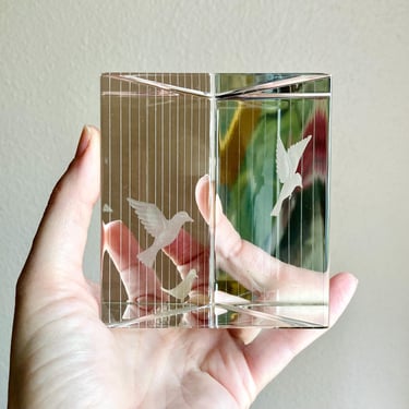 Vintage Vicke Lindstrand Kosta Glass Birdcage Prism Paperweight 1960s Sweden MCM 